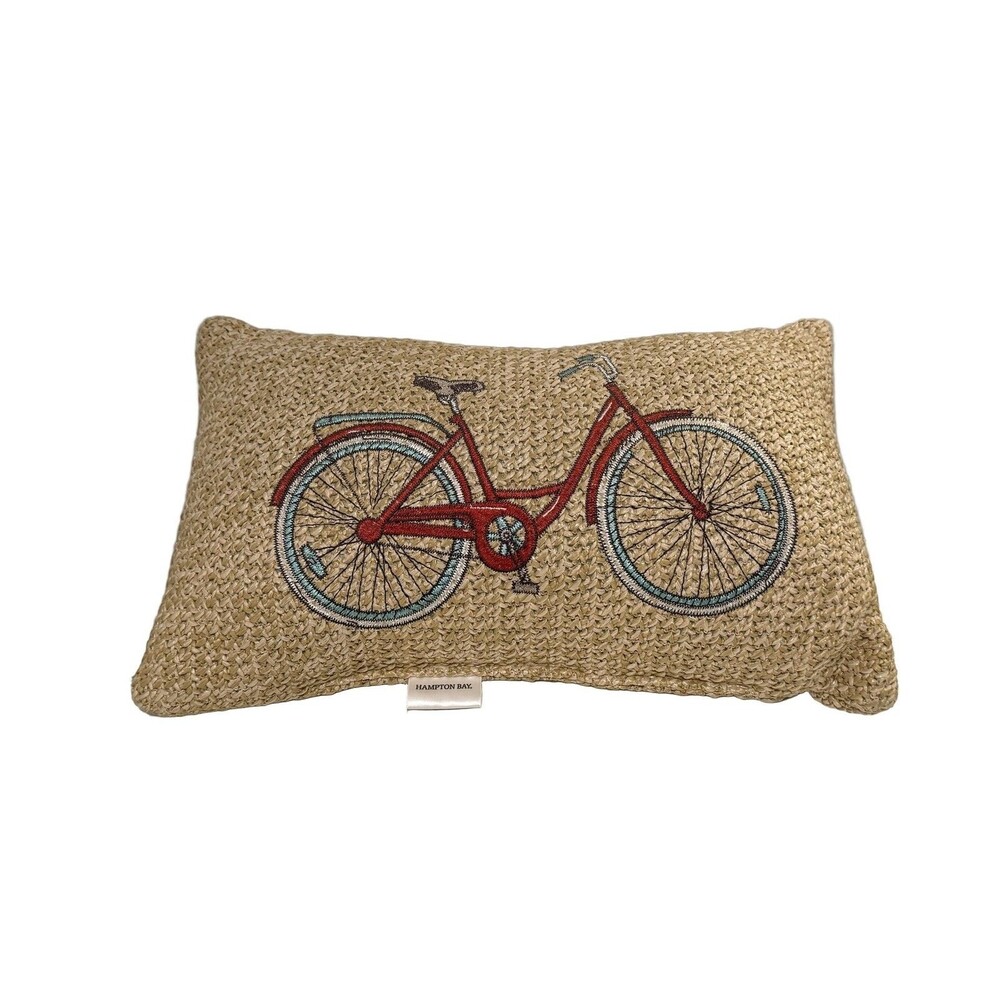 Hampton Bay Bicycle Textured Straw Lumbar Decorative Pillow Tan 18x10